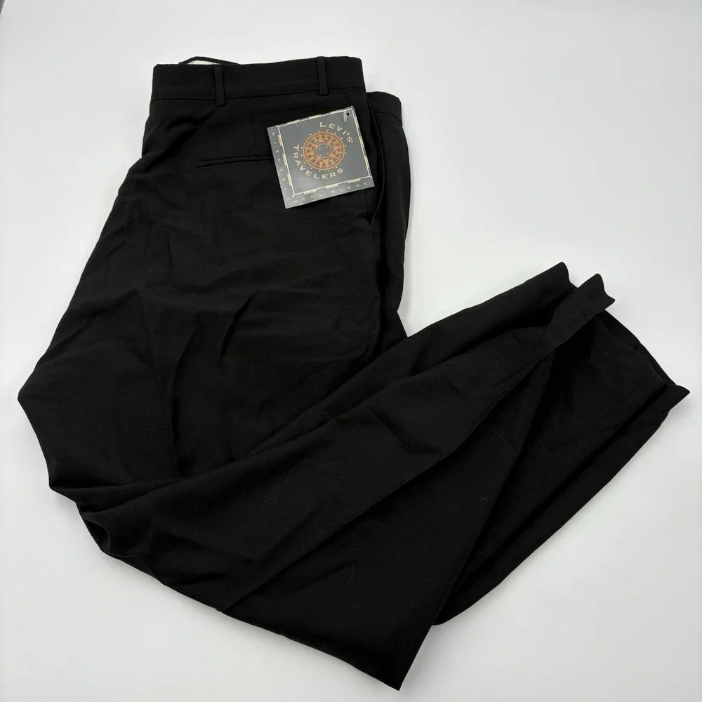 Vintage Levi's Travelers Miralaine Wool Blend Pleated Pants Mens 42x30 Black NWT
